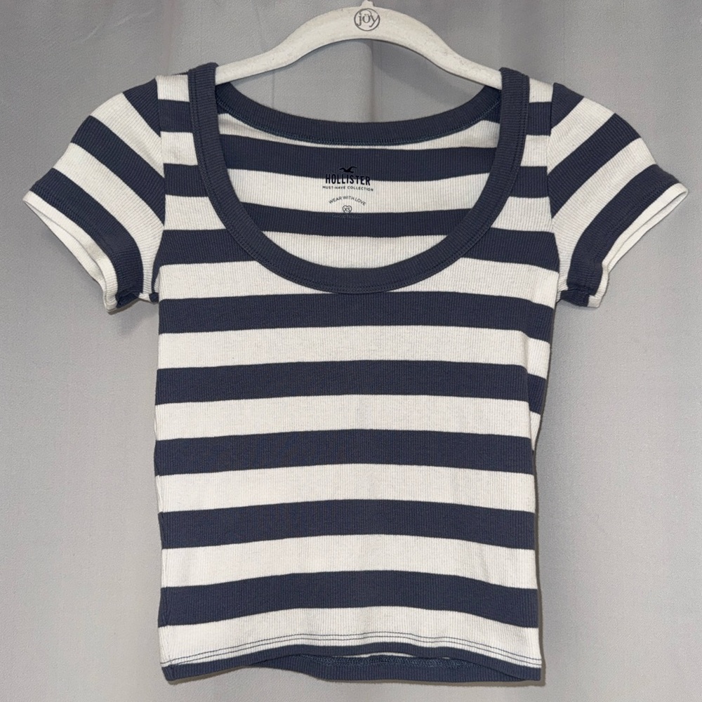 Hollister Navy and White Striped Top